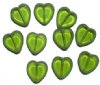 10 15mm Flat Cut Window Heart Beads Olive